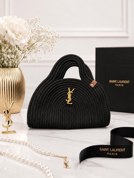YSL Woven Top Handle Bag – أسود