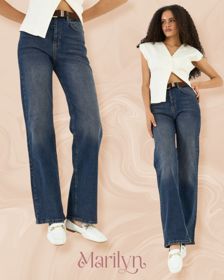 جينز الأزرق Wide Leg مع قشاط