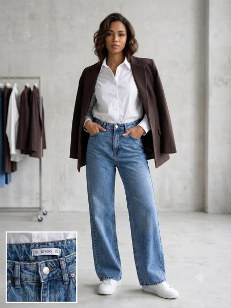 جينز أزرق Wide Leg بخصر مرتفع