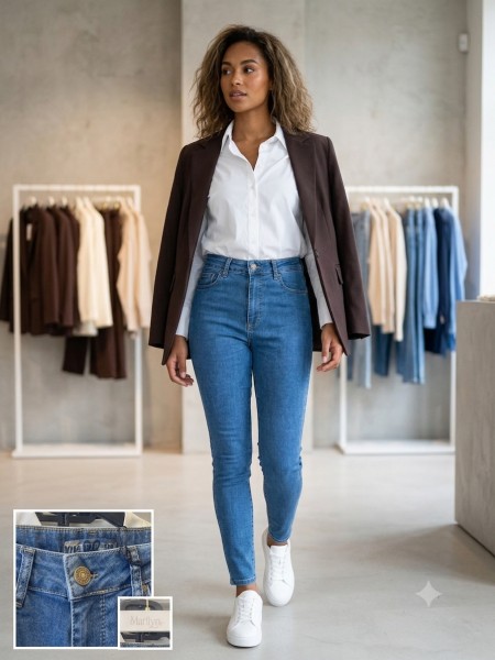 جينز أزرق Skinny بخصر مرتفع
